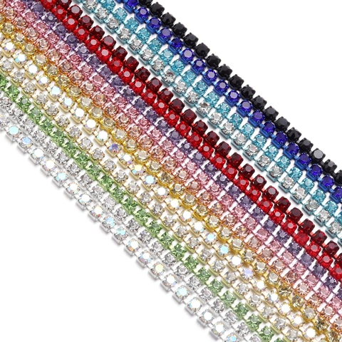 Colorful Copper Iron Rhinestone Cup Chain Soldered Metal Claw Chain For DIY Jewelry Making Clothing Decoration Craft Accessory