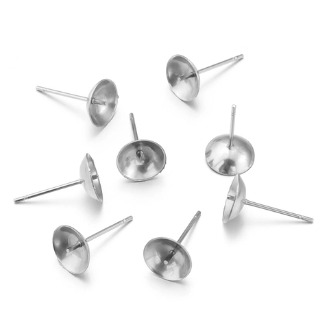 Stainless Steel Earring Posts Cup Tray Stud Base DIY Jewelry Findings For Artificial Pearl Bead Setting Handmade Earring Components