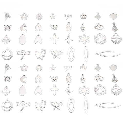 Polished Stainless Steel Pendants Mixed Shapes Butterfly Heart Cross Star Crown For DIY Jewelry Making Findings Steel Color