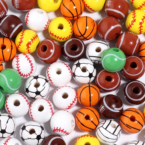 Houten Sportbal Kralen Geverfde Ronde Voetbal Basketbal Honkbal Rugby Tennis Losse Kralen Voor DIY Armband Sieraden Maken
