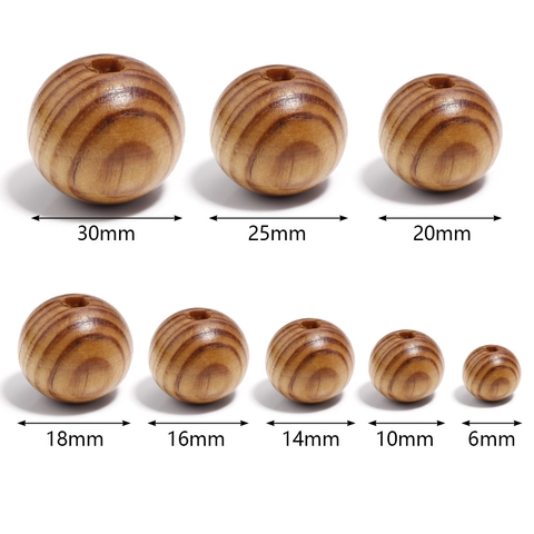 Perles Rondes en Bois de Pin Rayées Naturelles pour Création de Bijoux DIY Perles en Bois Polies pour Bracelets Colliers