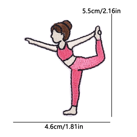 Cartoon Yoga Mädchen Stickerei Aufnäher Pink Serie Sportliche Posen Zum Aufbügeln Applikation Für DIY Kleidung Rucksack Mützen Dekoration
