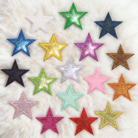 Glitter Star Embroidery Patches Iron On Sew On Appliques For Clothes Bags Hats DIY Decorative Repair Patchwork Applique