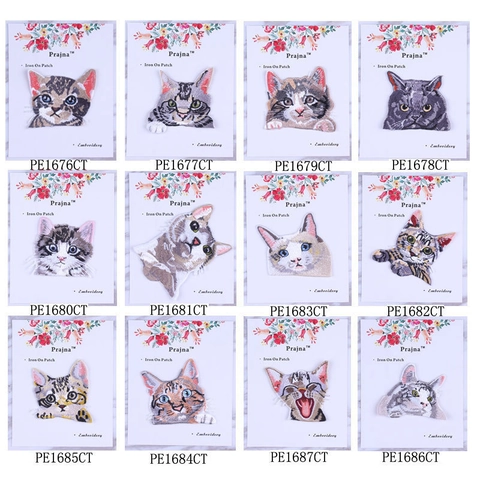 Cute Cat Head Embroidery Patches Iron On Patch For Clothing Decoration DIY Animal Cloth Sticker Washable Apparel Accessories