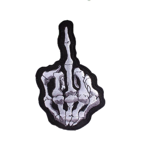 Punk Skelett Mittelfinger Bestickter Aufnäher DIY Applikation Für Kleidung Rucksack Jacke Zum Aufbügeln Aufnähen Abzeichen
