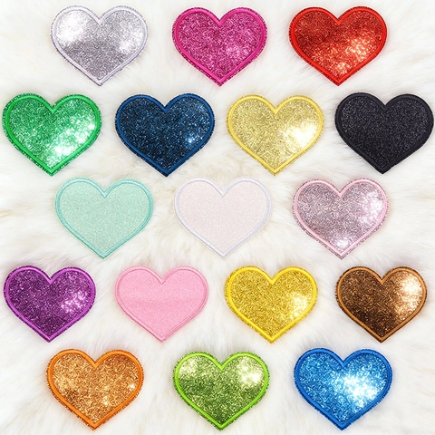 Toppe Ricamate a Cuore Glitterato Scintillante Paillettes Applicazione da Cucire o Stirare per Abbigliamento Borse DIY Decorativo