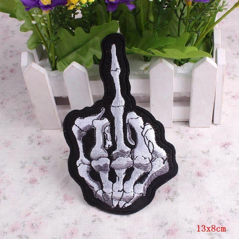 Punk Skelett Mittelfinger Bestickter Aufnäher DIY Applikation Für Kleidung Rucksack Jacke Zum Aufbügeln Aufnähen Abzeichen