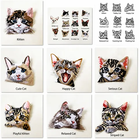 Cute Cat Head Embroidery Patches Iron On Patch For Clothing Decoration DIY Animal Cloth Sticker Washable Apparel Accessories