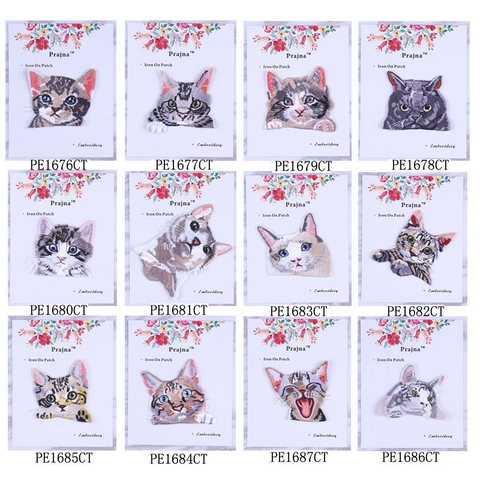 Süße Katzenkopf Stickerei Aufnäher Zum Aufbügeln Für Kleidung Dekoration DIY Tier Stoff Aufkleber Waschbar Bekleidungszubehör