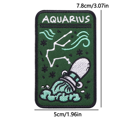 12 Sternzeichen Zodiac Bestickt Patches Für Kleidung DIY Aufbügler Applikation Jungfrau Zwillinge Wassermann Stier Krebs Skorpion Schütze Steinbock Waage Widder Fische Löwe Dekoflicken