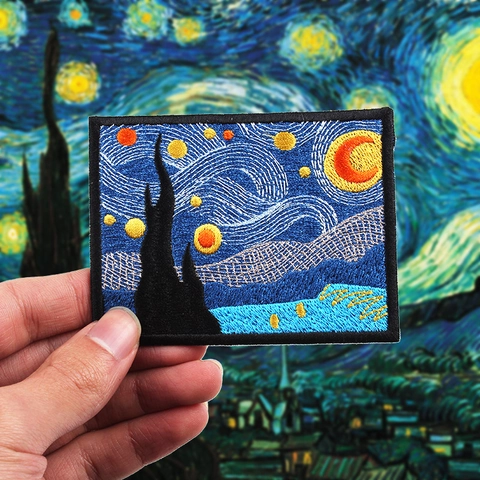 Klassieke Van Gogh Sterrennacht Oceaanbof Geborduurde Patch Opstrijkbare Applicatie Voor Kleding DIY Decoratie
