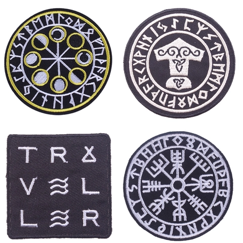 Wikinger Runen Bestickter Patch Vegvisir Kompass Thors Hammer Applikation Mystisch Nordischer Stil Zum Aufnähen Bügeln Stoffpatch