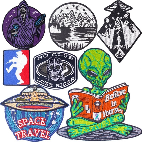 Borduurwerk Alien UFO Patch Strijkapplicatie Decoratieve Badge Voor Kleding Rugzak Jeans Retro Sci-Fi Ruimte Thema DIY Accessoire