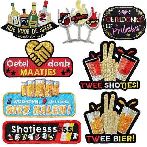 Holandés Oeteldonk Carnaval Parches Bordados Dibujos Animados Rana Jarra de Cerveza Parches Termoadhesivos para Ropa Camiseta Mochila Decoración DIY