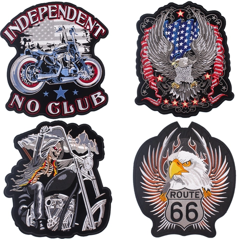 Punk Rock Bestickter Großer Aufnäher Für Jeansjacken Amerikanische Vintage Biker Skelett Adler Motorrad Route 66 Schild Bestickt Dekoration Aufnäher