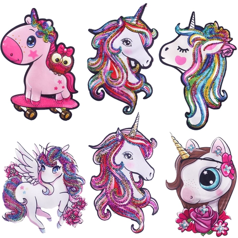 Cartoon Einhorn Pailletten Stickerei Flicken Aufbügeln Aufnähen Bestickt Applikation DIY Kleidung Stoff Reparatur Dekoration Für Kinderkleidung