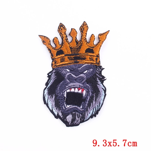 Punk Gorilla Stickerei Aufnäher Krone Totenkopf Hund Bär Bestickte Patches Für Kleidung Tasche Hut DIY Deko Accessoire