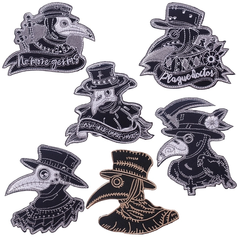 Gothic Plague Doctor Embroidery Patch Iron On Badge For DIY T-Shirt Jeans Jacket Clothing Decoration Embroidered Applique