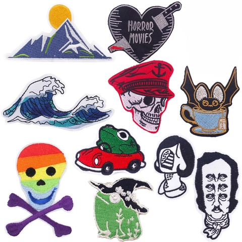 Colorful Skull Heart Mountain Frog Embroidery Patches For Clothing Bags DIY Decorative Sewing Badges Iron On Patches Punk Applique