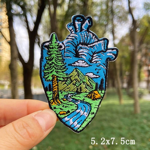 Outdoor Abenteuer Camping Landschaft Stickerei Patches Zum Aufbügeln Sternenhimmel Berg Stern UFO Wal DIY Kleidung Applikation