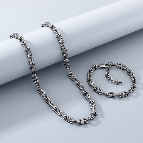 Stainless Steel Paperclip Chain Necklace And Bracelet Trendy Hip Hop Jewelry Unisex Metal Rectangular Link Punk Style