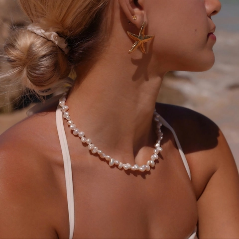 Collana Di Perle D'Acqua Dolce Barocche Acciaio Inossidabile Impermeabile Ipoallergenico Stile Hepburn Donna