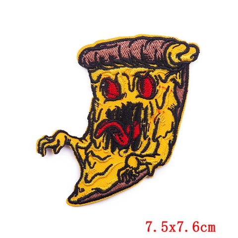 Patchs Brodés Punk Skull Pizza pour Vêtements DIY Thermocollants Gothic Skeleton Heart Flame Applique pour Veste
