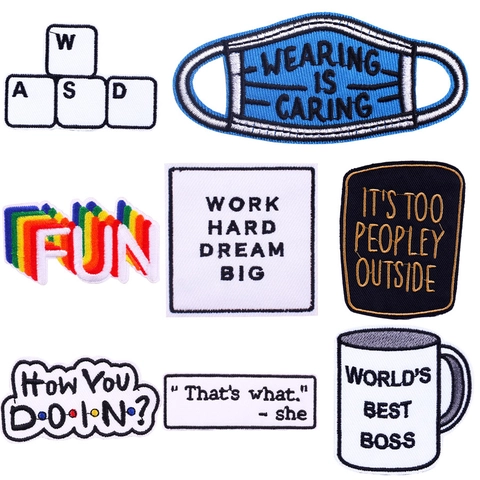 Stickerei Aufnäher Für Kleidung Cartoon Buchstaben Zitate Zum Aufbügeln Aufnähen DIY Patches Applikation Für Jacken Rucksack Hüte Polyester Dekoratives Abzeichen