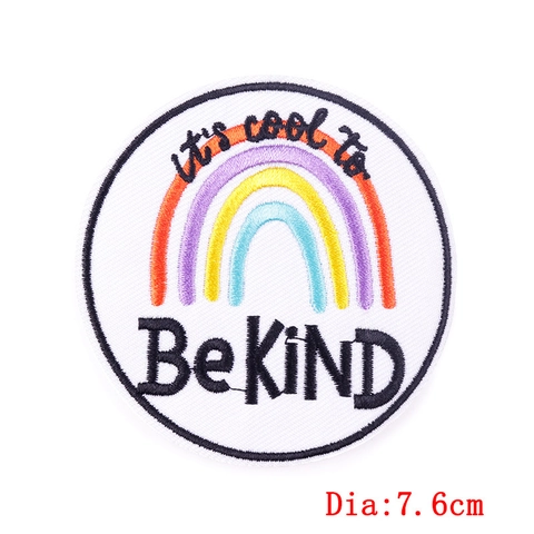 Inspirational Be Kind Embroidered Patches For Clothing DIY Iron On Rainbow Floral Letter Patches Decorative Applique Patch For Hat Bag