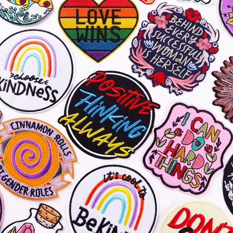 DIY Embroidered Letter Patches For Clothing Jeans Backpacks Alphabet Rainbow Flower Quote Decorative Applique Fashion Badges