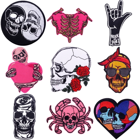 Écussons Brodés de Crâne Punk Gothique pour Vêtements DIY À Repasser À Coudre Appliques Brodées pour Vestes Sacs À Dos Décor