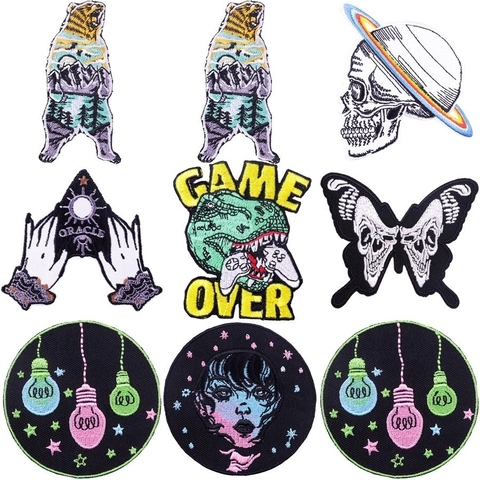 Personalized Wilderness Animals Embroidery Patches Iron On Gothic Skull Butterfly Patch For T-Shirt Jacket DIY Sewing Accessories
