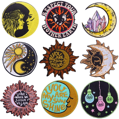 Sonne Mond Sterne Stickerei Patches Mystische Astrologie Aufbügeln Aufnähen Patches DIY Dekorative Applikationen Für Kleidung