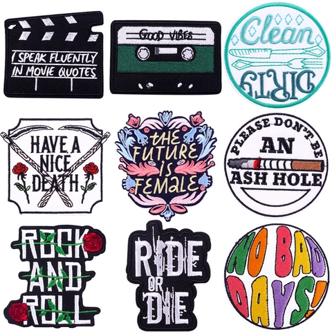 Mode Cartoon Buchstabe Stickerei Aufnäher Retro Kassette Filmklappe Slogan Zum Aufbügeln Patches Für Jacken Taschen DIY Dekorative Näh-Abzeichen