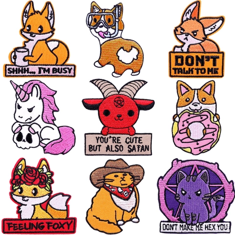 Cartoon Animal Embroidery Patch Iron On Sew On Applique For Clothing Backpack DIY Decoration Fox Corgi Unicorn Cat Patch