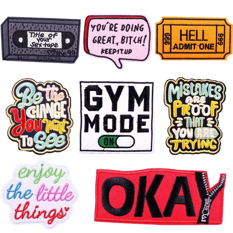 Cartoon Letter Embroidery Patch Slogan Iron On Patches For Clothing DIY Decorative Applique For Backpack Hat Jacket Accessories