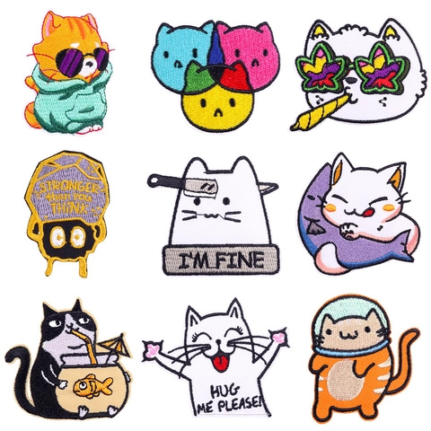 Cartoon Kat Borduurwerk Patch Strijkijzer Op Naaien Patches Voor Kleding DIY Decoratie Rugzak Hoed Jean Applique