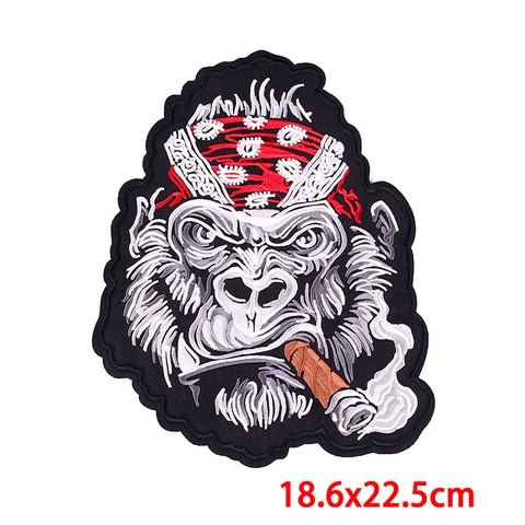 Biker Punk Großer Aufnäher Bestickt Gorilla Tiger Wolf Adler Totenkopf Zum Aufbügeln Applikation Für Jacken Denim DIY Deko