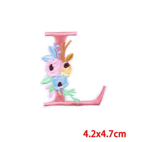 Roze Alfabet Bloem Borduurwerk Patch DIY Kleding Decoratie Polyester Opnaaien Opstrijken Cartoon Letter Applicatie Patch