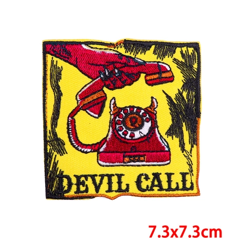 Devil Cat Phone Handshake Embroidery Patch DIY Iron On Sew On Appliques For Jackets Bags Jeans Gothic Punk Style Decor