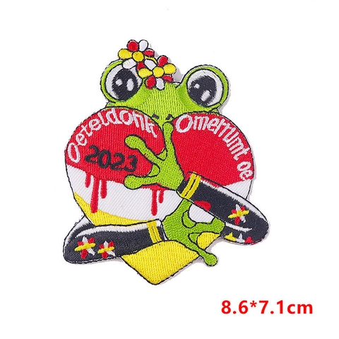 Embroidered Oeteldonk Carnival Frog Patch Cartoon Frog Applique For Clothing Hat Bag Jacket DIY Decorative Accessory Patch