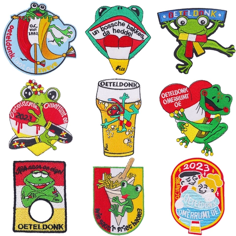 Embroidered Oeteldonk Carnival Frog Patch Cartoon Frog Applique For Clothing Hat Bag Jacket DIY Decorative Accessory Patch