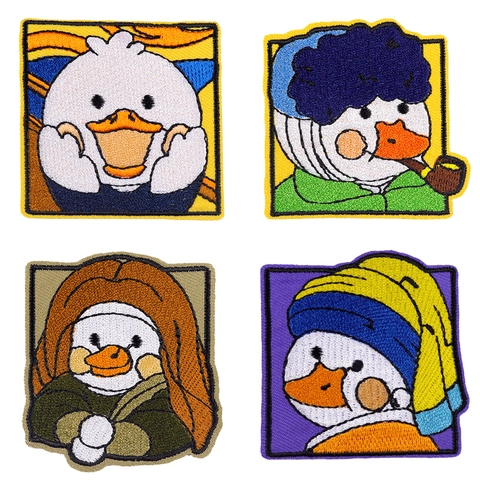 Cartoon Ente Berühmtes Gemälde Stickerei Patch Künstlerisch Aufbügeln Applikation Für Kleidung Tasche Hut DIY Deko Basteln