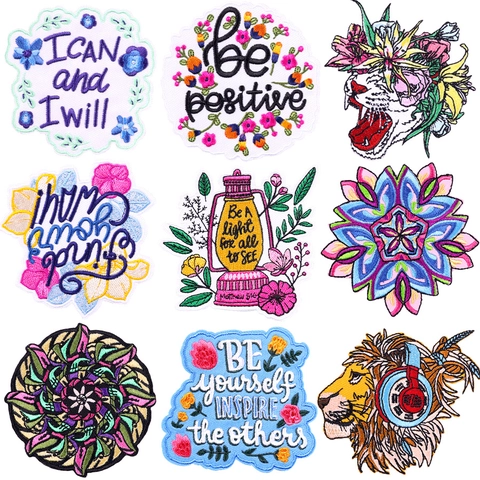 Bohemian Style Embroidered Patches Vintage Inspirational Quotes Floral Applique Patch For DIY Clothing Jackets Hats Bags Decoration