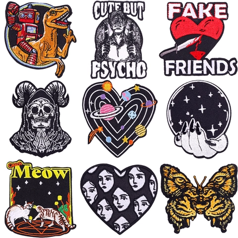 Bestickter Aufnäher Zum Aufbügeln Für Kleidung DIY Herz Dinosaurier Tier Muster Retro Punk Denim Aufkleber