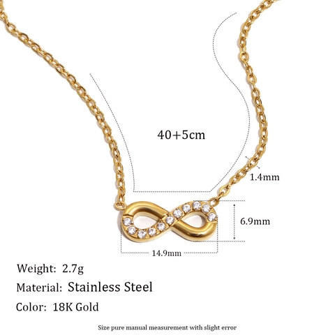 Fashion Infinity Symbol Rhinestone Necklace Bracelet Stainless Steel 18K Gold Plated Minimalist Jewelry For Women