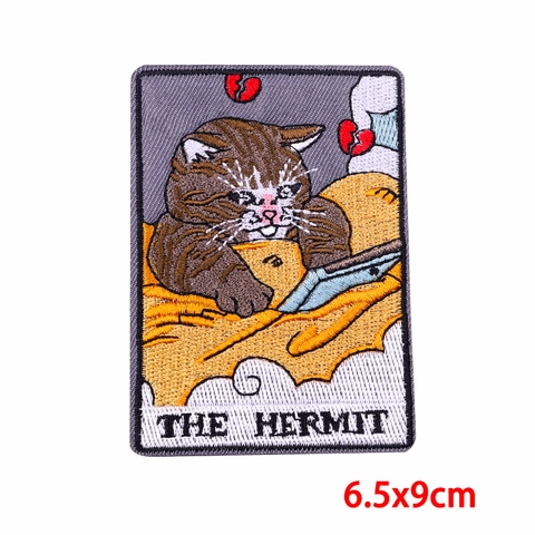 Cartoon Cat Tarot Card Embroidered Patches The Hermit Fool Justice Emperor Chariot DIY Sewing Applique For Clothing Jacket Bags