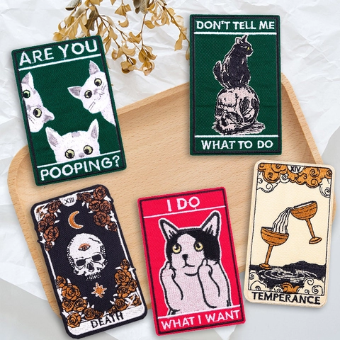 Toppa Ricamata Tarot Gatto Gotico Termoadesiva Ricamata Teschio Rosa Animale Slogan Distintivo Decorativo Per Vestiti Borsa Giacca