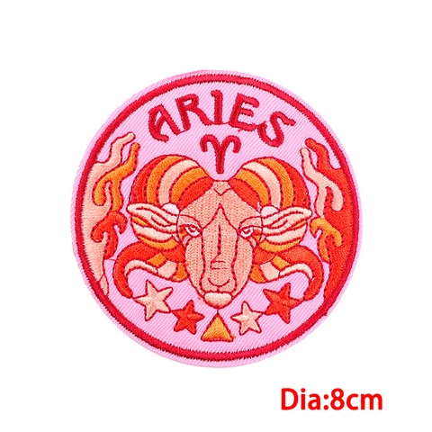 Zodiac Signs Embroidery Patches Circular Cartoon Iron On Sew On Applique DIY Decorative Badge For Clothes Jacket Bag Hat Accessories