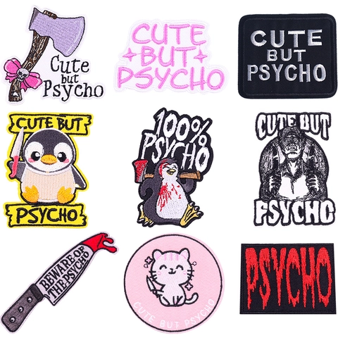 Punk Psycho Embroidery Patch Set Cute But Psycho Iron On Patches For Clothing DIY Applique Slogan Badge For Jacket Bag Decor